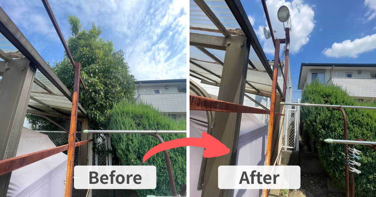 施工事例:一宮市の住宅でクスノキ伐採|一宮市・稲沢市の植木屋【ウカイ造園】